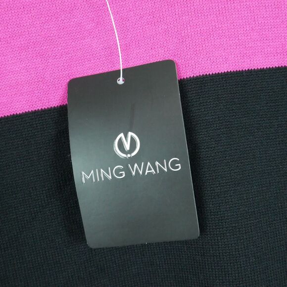 Ming Wang XS Cardigan Longline Duster Sheer Artsy Career Modern Pink Black - Picture 9 of 10